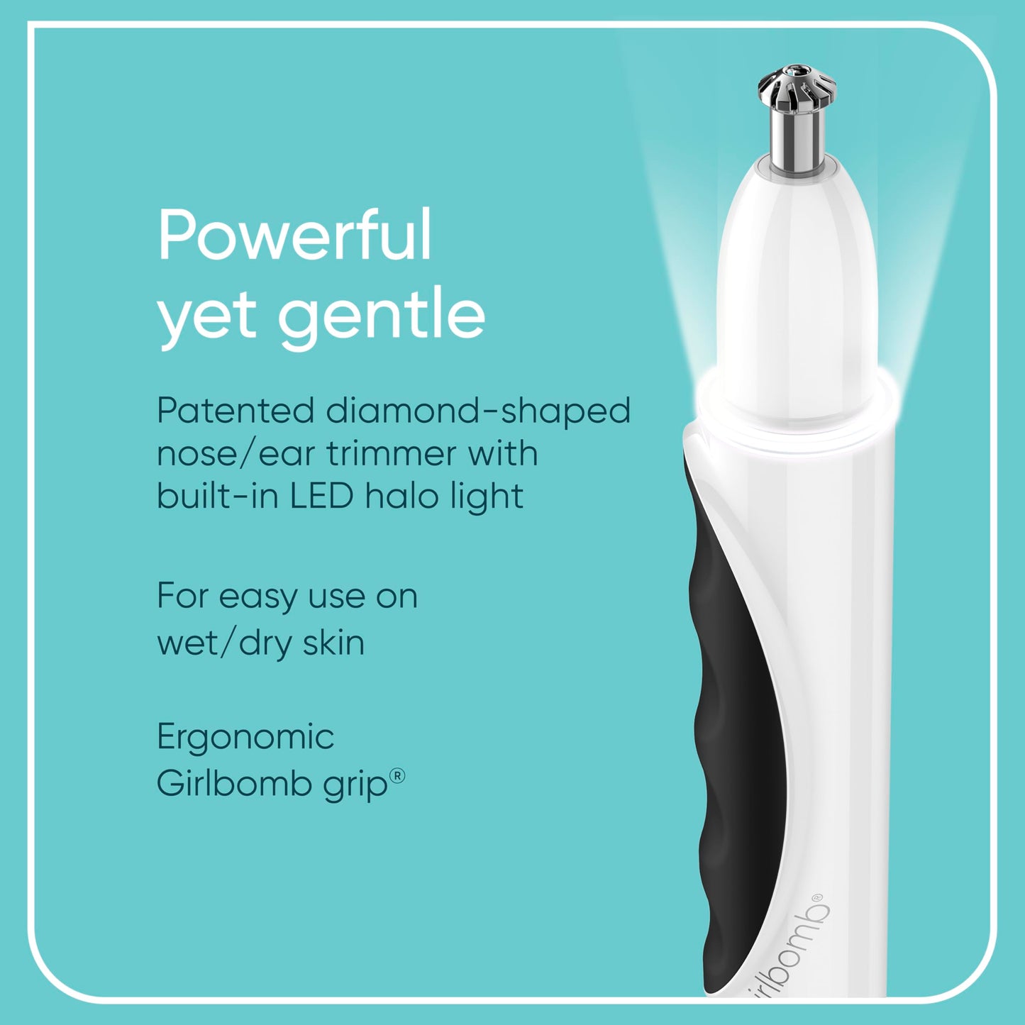 Conair GIRLBOMB Nose Hair Trimmer for Women, Battery-Operated Face Hair Removal for Women, Diamond-Shaped 360° Beveled Blade, LED Light, Packaging May Vary, White