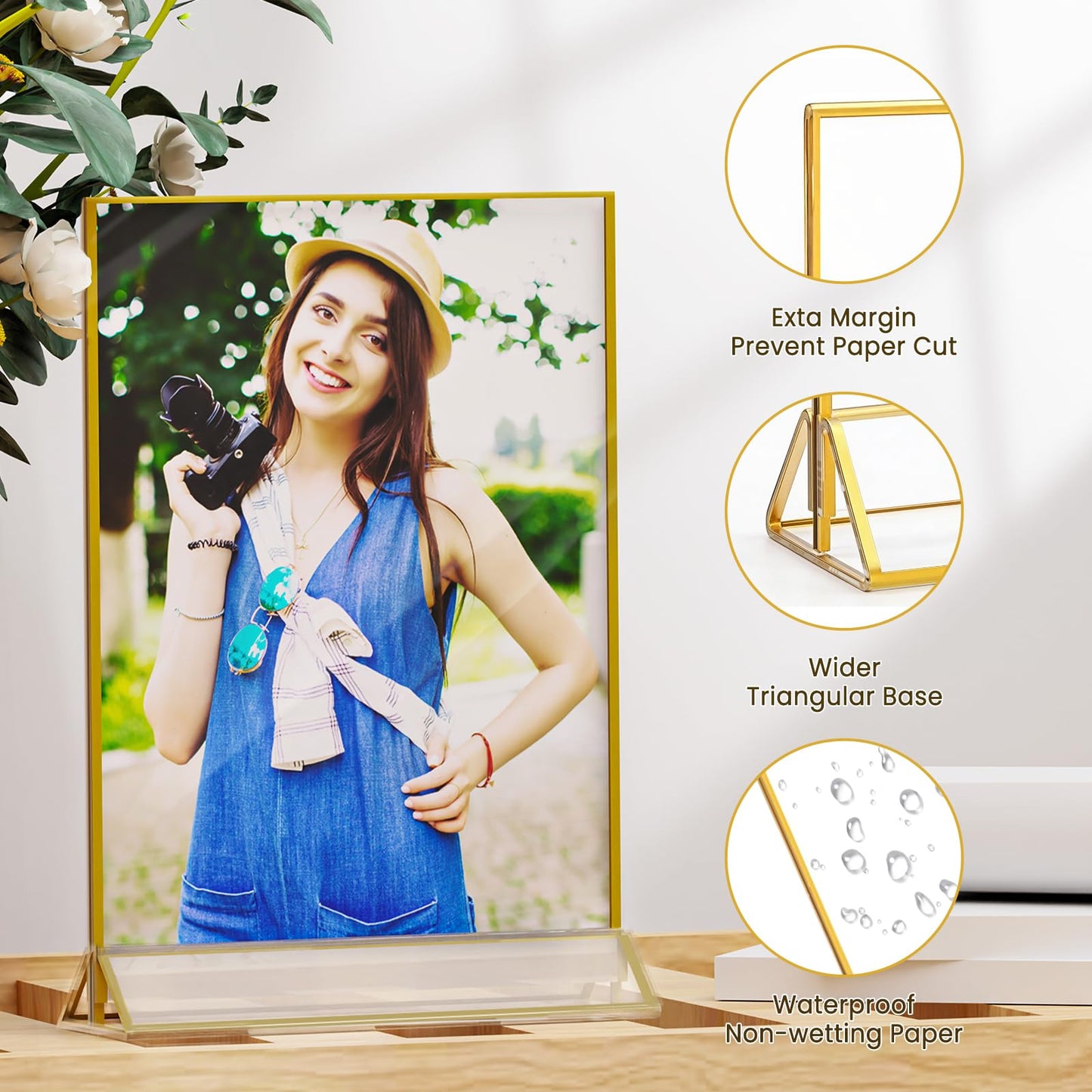 6 Pack Acrylic Gold Sign Holder, 8.5 x 11 Inch Clear Double Sided Picture Frame, Table Menu Display Stand Flyer Holder for Table Numbers, Photos, Restaurant, Wedding, Office (8.5 x 11 Inch)