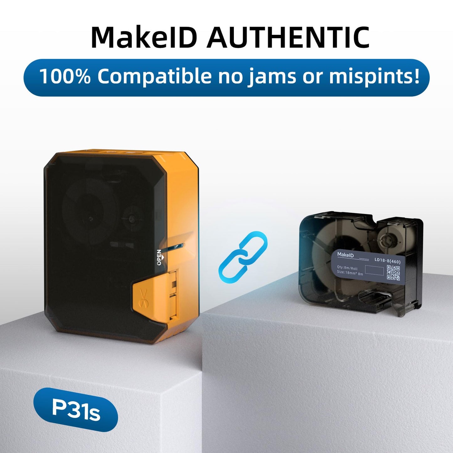 MakeID P31S&P31 All-Weather PET Label Tape with Ribbon Cartridge for Indoor/Outdoor ID and Equipment Labeling