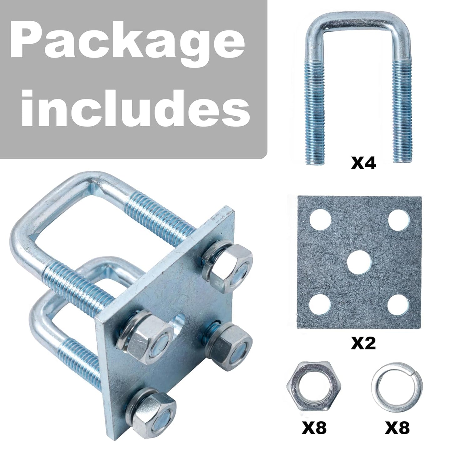 YMDGGDCH 2 Pack Heavy-Duty Square U-Bolt Kit for 2x2 Square Tube, Includes Nuts, Washers and Frame Plates, Rust-Resistant for Boat & Automobile Trailers