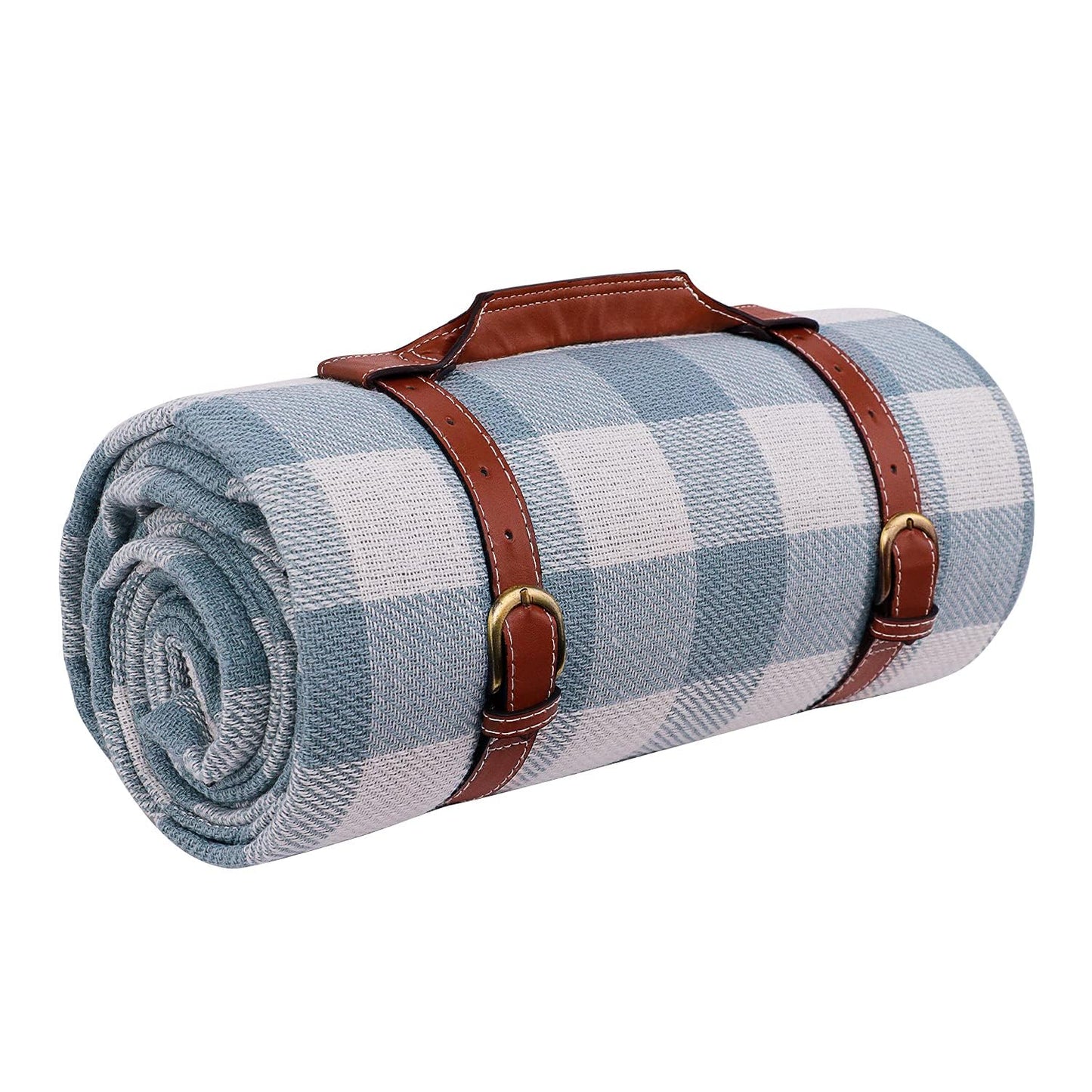 Picnic Mat,78.7"x78.7"Oversized Picnic Blanket Waterproof Sandproof Beach Mat for 6-8 Adults, Large and Thick Gingham Picnic Blanket for Beach Mats or Family Outdoor Camping Parties, Light Blue&White