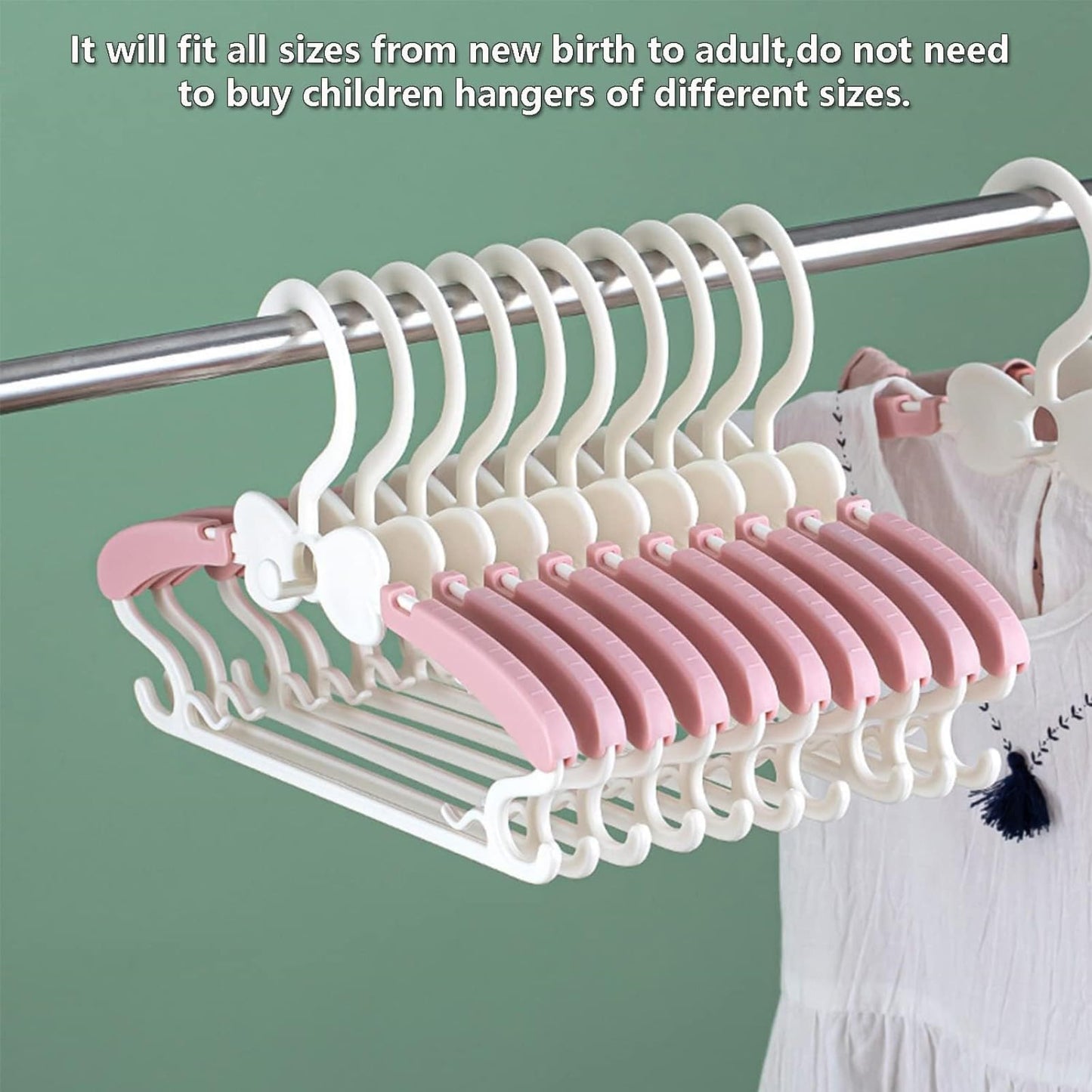 VSV stoage Baby Hangers, Kids Hangers with Stackable Hooks, Baby Clothes Hanger with Adjustable 28-37cm Arms, Bebe Cintre Pour Vêtements for Girls Dress Cloest, Pink Hangars for Toddler Cintre Enfant
