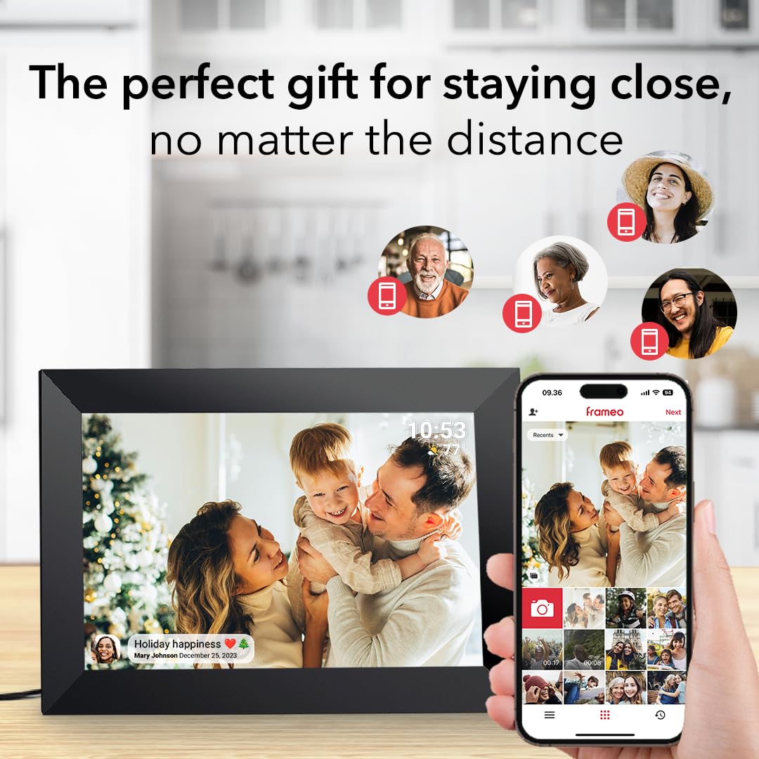 10.1 Inch WiFi Digital Picture Frame with 1280 * 800P IPS Touch Screen HD Disply,Built-in 16GB Storage,Video Clips and Slide Show,Send Photos Instantly from Anywhere (10.1inch)