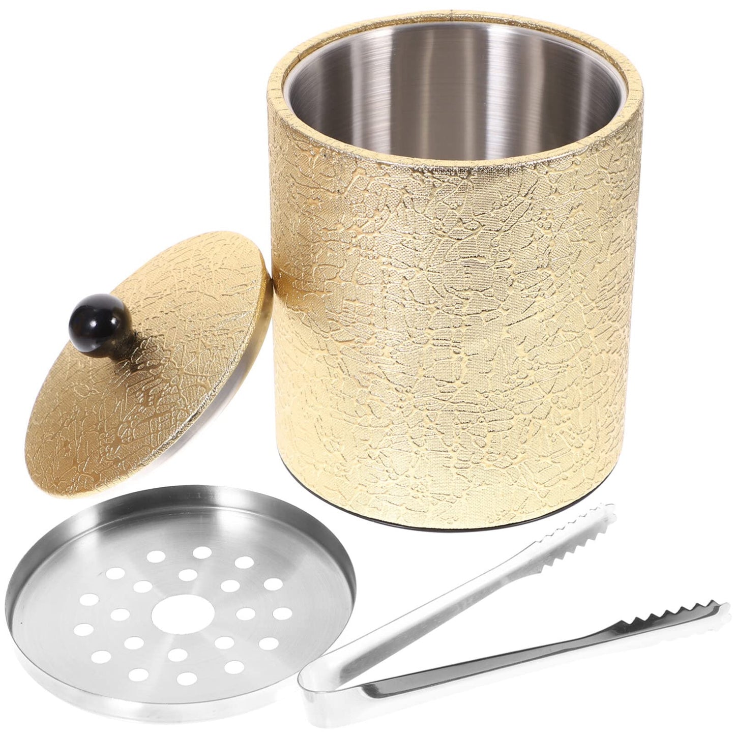 Mobestech Gold Ice Bucket with Lid and Tong Stainless Steel Wine Chiller Beverage Tub Ice Cooling Bucket for Parties