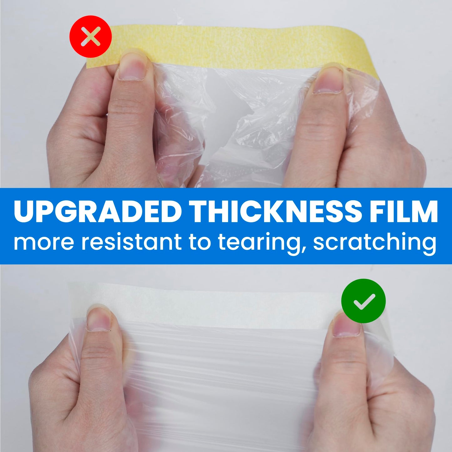 TAPEBEAR Upgrade Pre-Taped Masking Film Extra Thick, High Temp Tape and Drape 3-Size, Plastic Cover for Automotive, Painting, Plastic Sheeting Masking Tape Film for Auto, Floor, Furniture