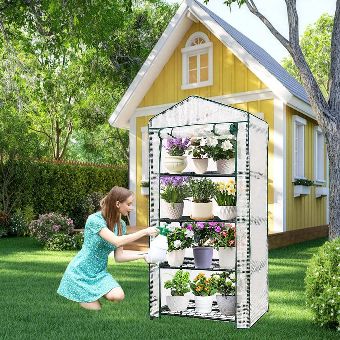 4-Tier Mini Greenhouse, Green House for Flower Indoor Outdoor, Portable Plant Outdoor Cage with Heavy Duty PE Clear Cover & Steel Frame,Greenhouse for Seed Starting, Mushroom,Vegetables