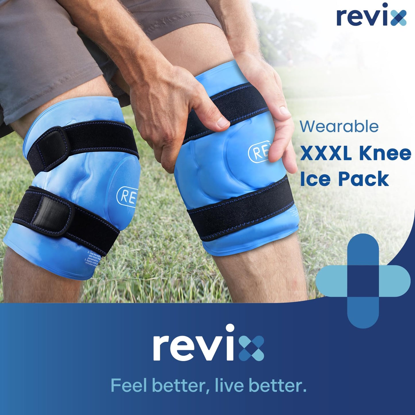 REVIX 20" XXXL Ice Pack for Knee, Back, Shoulder, Reusable Gel Knee ice Packs to Reduce Discomfort, Ice Knee Wrap with Cold Compression for Ease Fatigue and Promote Flexibility, Set of Two