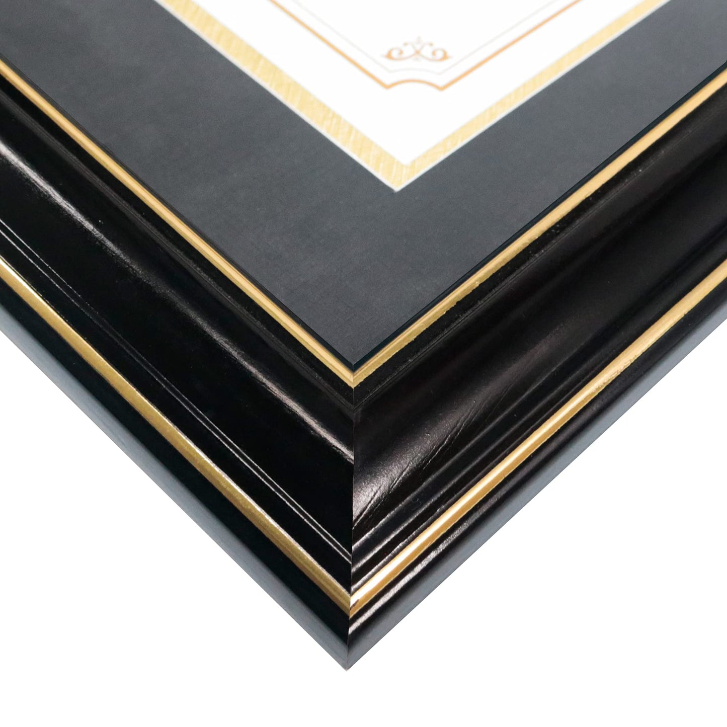 GraduationMall 8.5x11 Diploma Frame with Black over Gold Mat or Display 11x14 Certificate without Mat,Solid Wood & UV Protection Acrylic,Glossy Black Finish with Gold Trim