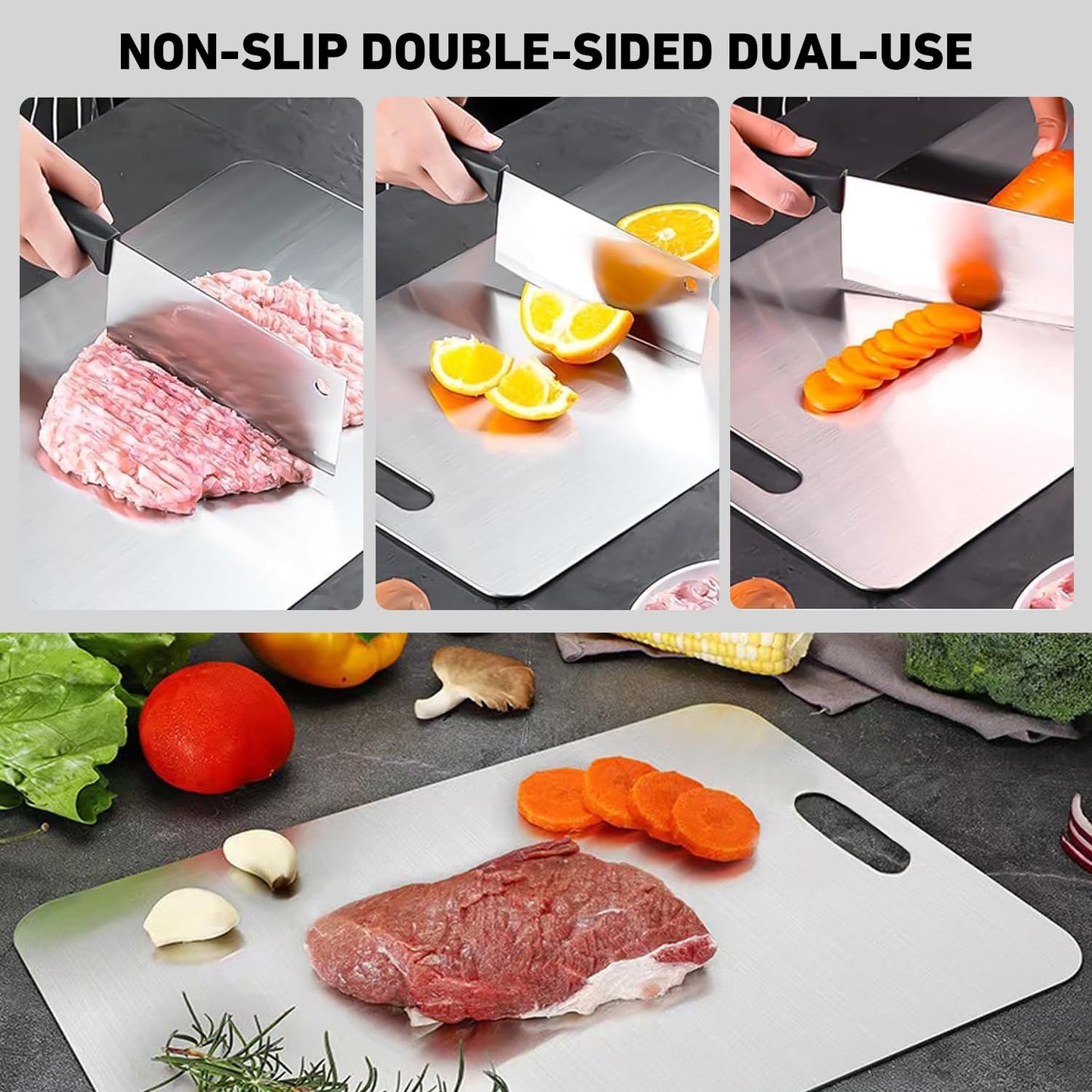 2PC Titanium Cutting Board for Kitchen,Katuchef 100% Pure Titanium Cutting Board,Double-Sided Food-Grade Metal Chopping Boards,Easy to Clean, Non-Stick & Odor-Resistant(S+L)