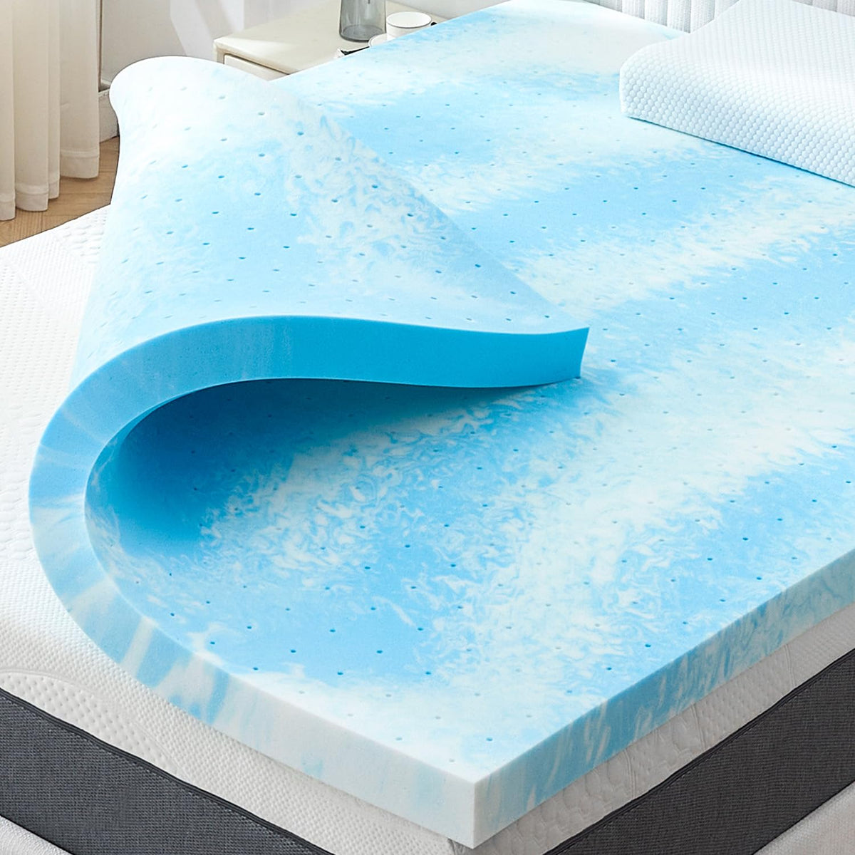 1.5 Inch Gel Memory Foam Mattress Topper Ventilated Soft Pressure Relieve Mattress Pad, Double Bed Topper, CertiPUR-US Certified, Full Size