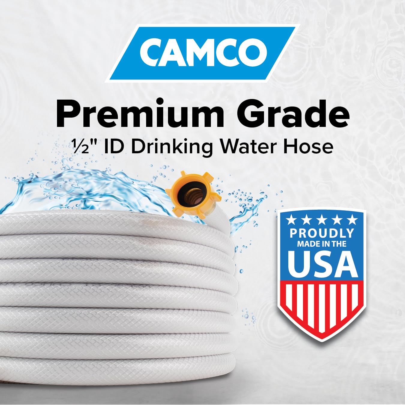 Camco TastePURE 50-Ft Water Hose - RV Drinking Water Hose Contains No Lead, No BPA & No Phthalate - Features Reinforced Design & Crafted of PVC - 1/2” Inside Diameter, Made in The USA (22753)
