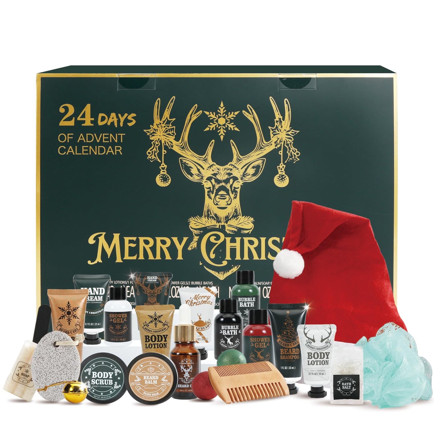Advent Calendar 2025 for Man, 24PC Christmas Gift for Men Beard Care Set Bath and Body Gift Set Selfcare & Bath Essentials Gift Stocking Stuffers Christmas Calendar Advent