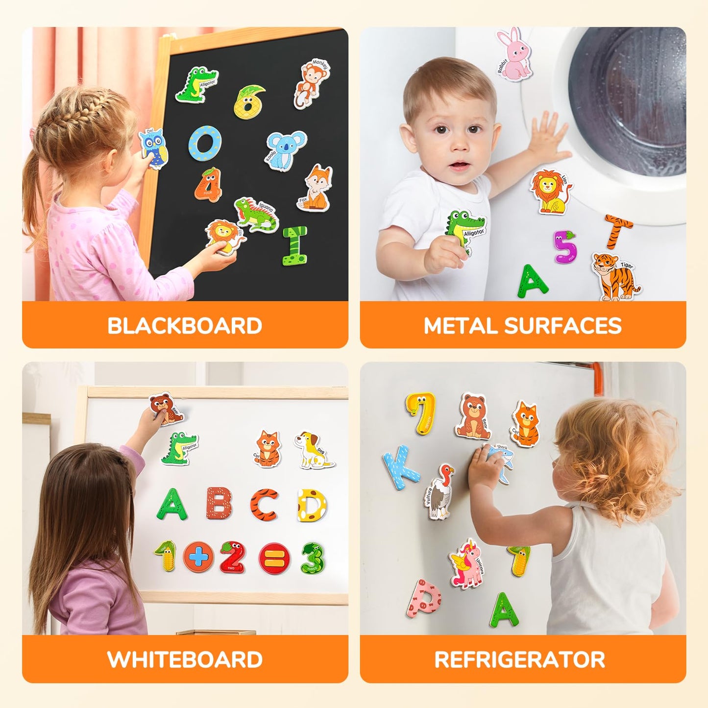 JoyCat Wooden Kids Magnets – 26 Cute Animals, Alphabet Uppercase Letters, and 0-9 Numbers, Fridge Magnets for Toddlers, Fun Educational Spelling Learning Gift for Toddlers & Kids
