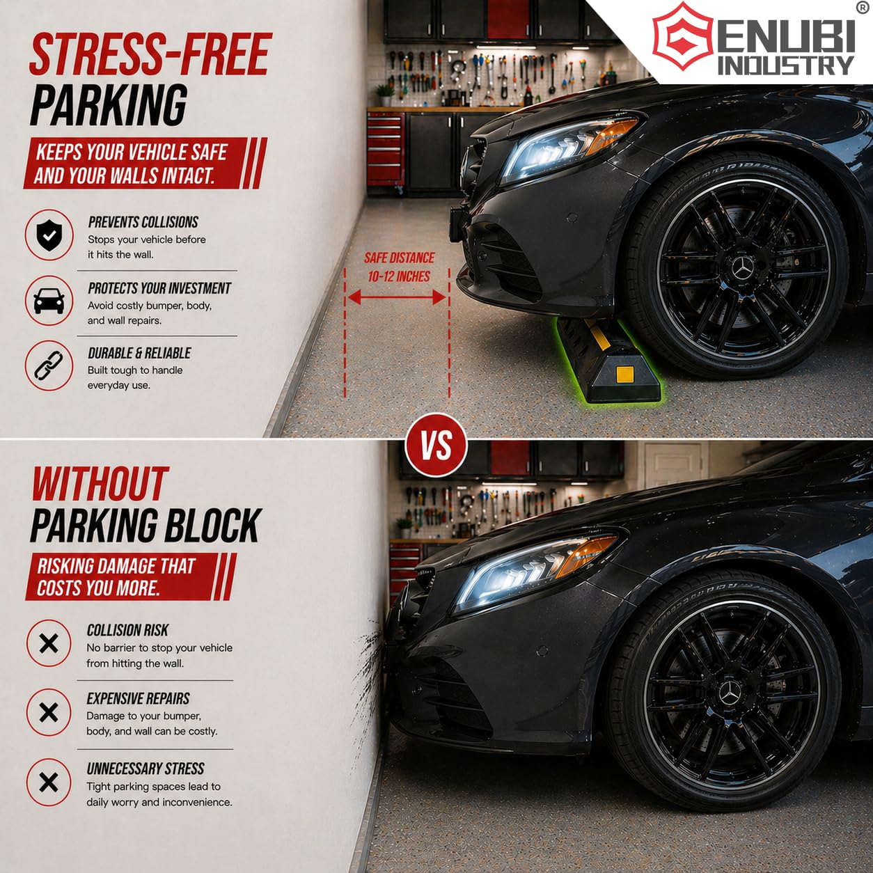 Curb Garage Vehicle Floor Stopper for Parking 2 Pack, Heavy Duty Rubber Parking Lot Driveway Stopper for Car Vans Trucks Tire Wheel Guide Block Bumper
