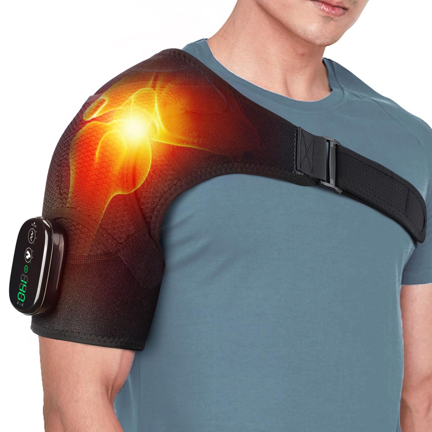 Cordless Shoulder Heating Pad, Heated Shoulder Wrap with Vibration, Left Right Shoulder Massager Heated Shoulder Brace for Women Men, Shoulder Heating Pads Shoulder Massager with Heat