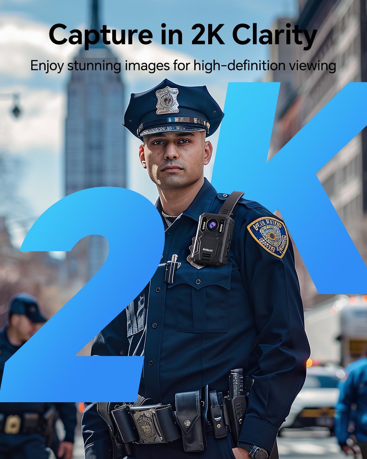 BOBLOV KJ23Pro Body Camera, Built-in 128GB Memory, 1296P Recorder with Car Suction, Built-in 3800mAh Battery, Night Vision Featured, for Daily Record and Law Enforcement(128GB)