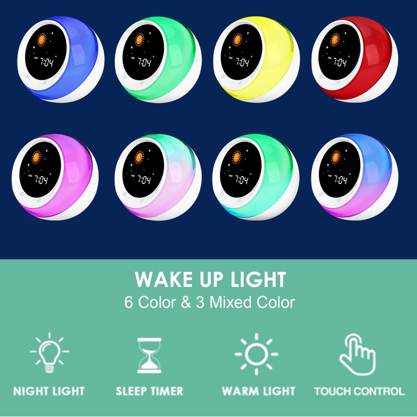 I.Code Sun & Moon Rise Kids Alarm Clock, Children's Sleep Trainer, Sleep Sound Machine, Wake Up Light & Night Light, Teach Kids Day & Night
