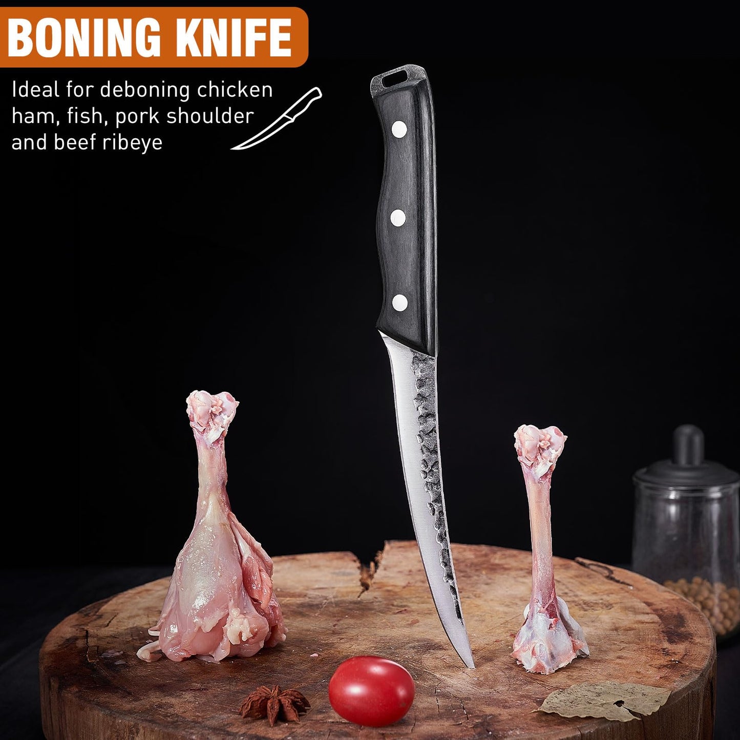 Naitesen Professional Butcher Knife Set 3, Bullnose Meat Cleaver Breaking Knife Boning Knife Hand Forged Very Sharp for Meat Cutting Home Kitchen Cooking BBQ