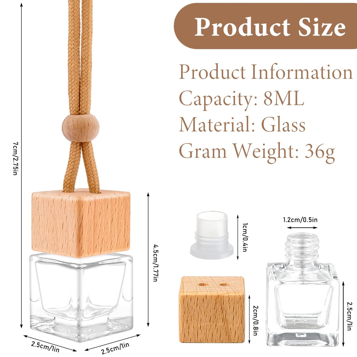 50 Pcs Hanging Car Air Freshener, Empty Glass Car Diffuser Bottles, Refillable Perfume Bottle Freshener Diffuser Bottle Pendant for Essential Oil Fragrance Aromatherapy Bottle Ornament