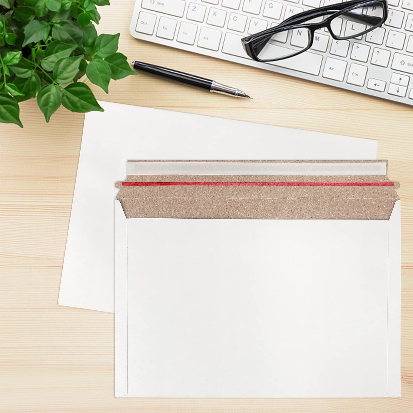 SINJEUN 100 Pack 9X 12.8 Inch Stay Flat Mailers, 250 GSM Self Seal White Cardboard Envelopes, Stay Flat Envelopes for Files, Photos, Pictures, Papers