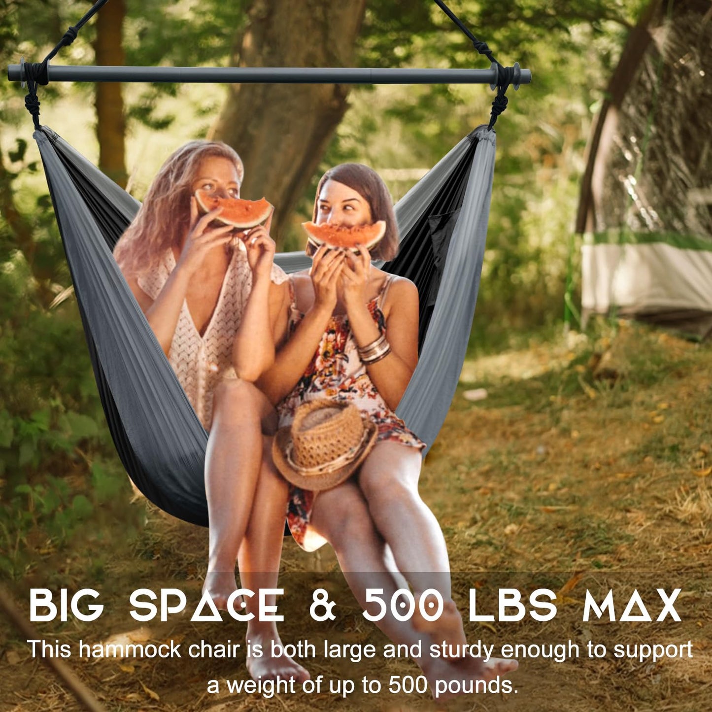 Hammock Chair Swing Chair, Hanging Chair for Outdoor Indoor, Large Lightweight Swing Chair for Adults, Portable Hammock Chair for Camping (Black, Gray)