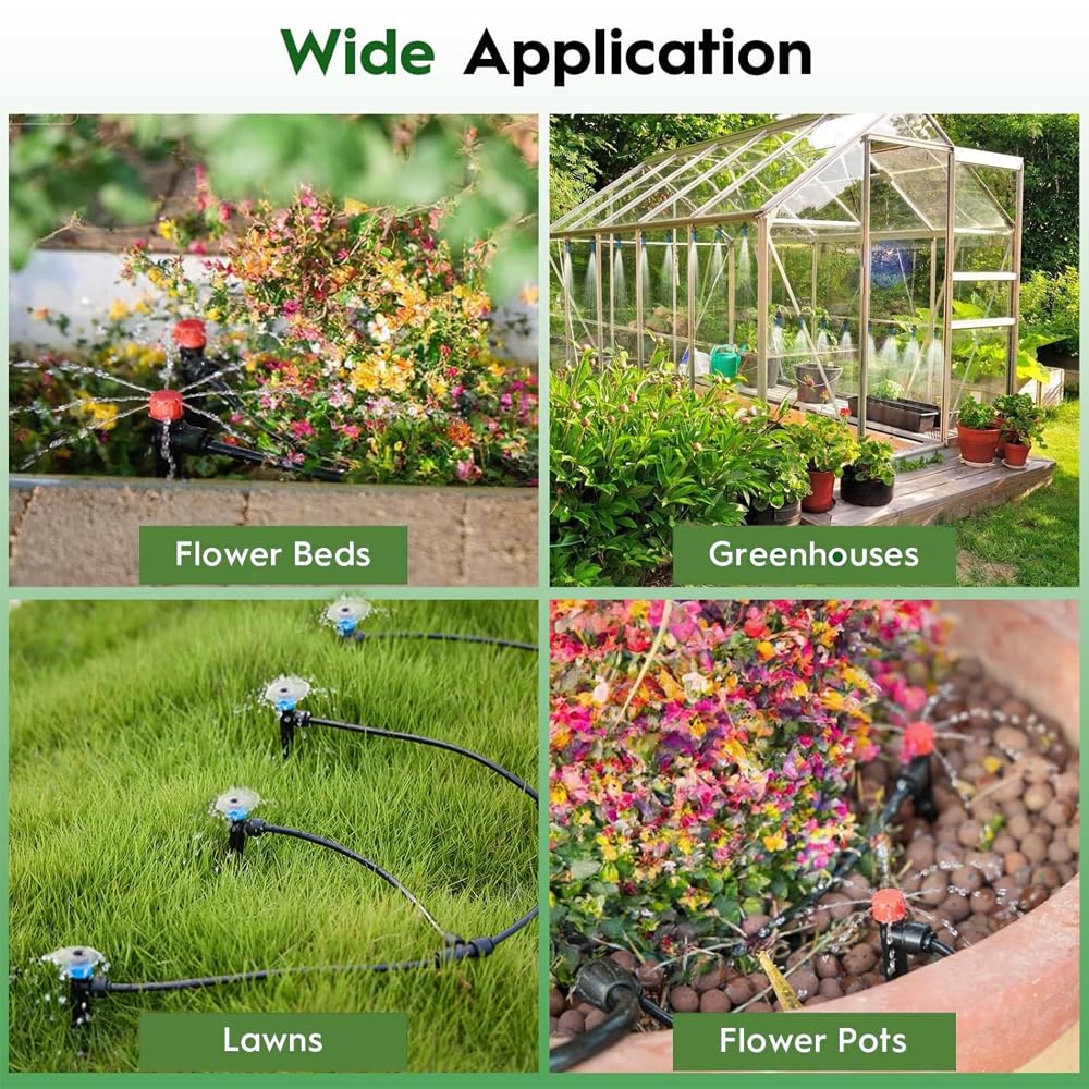 240FT Drip Irrigation System Kit,Automatic Drip Irrigation Kit with 1/2 inch Hose 1/4 inch Distribution Tubing and Accessories, Garden Watering Misting System for Greenhouse, Yard, Lawn, Plant