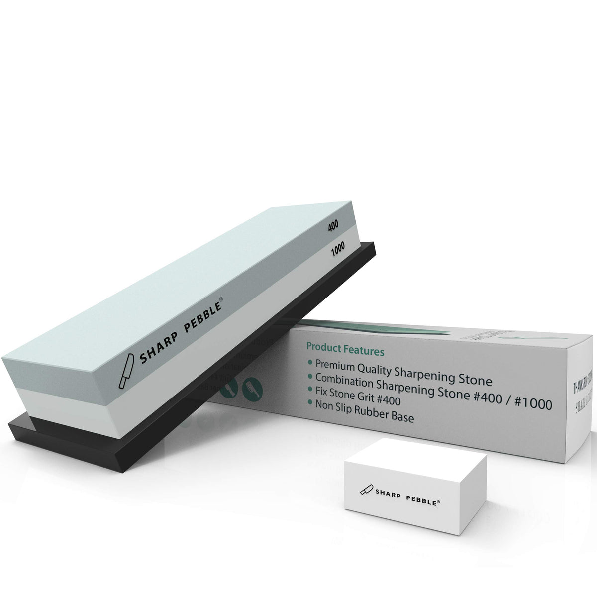 Sharp Pebble Premium Whetstone Sharpening Stone 2 Side Grit 400/1000-Whetstone Knife Sharpener with Flattening Stone & Nonslip Rubber Base