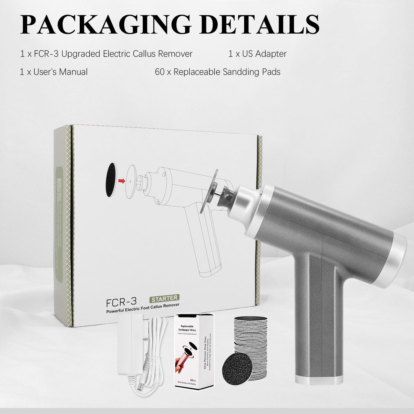 Callus Remover for Feet 4500rpm, Professional Electric Foot Callus Remover Adjustable Speed Foot File Electric Foot Sander Grinder Pedicure Tool Women Men Use (Gray)