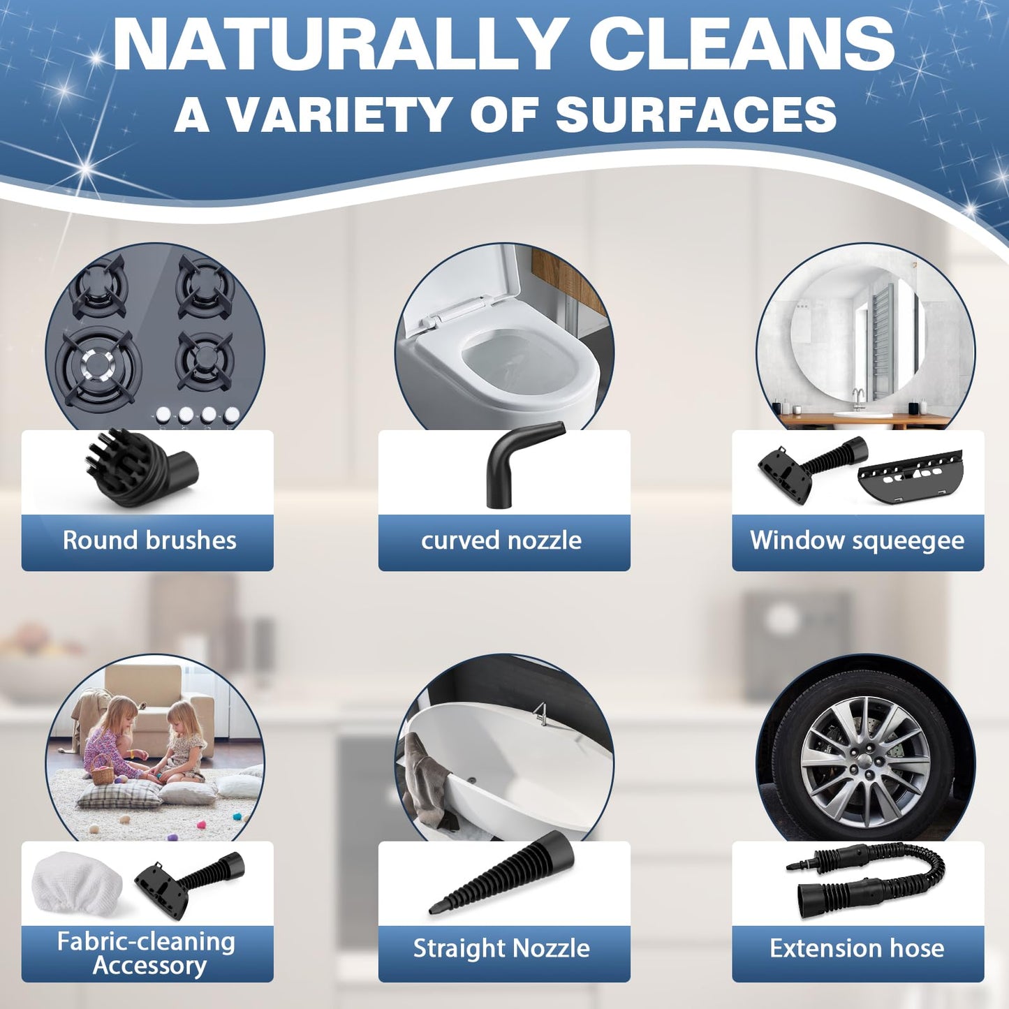 KLONA Handheld Steam Cleaner, Steam Cleaner for Home with 10 Accessory Kit, Multipurpose Portable Upholstery Steamer Cleaning with Safety Lock to Remove Grime, Grease.