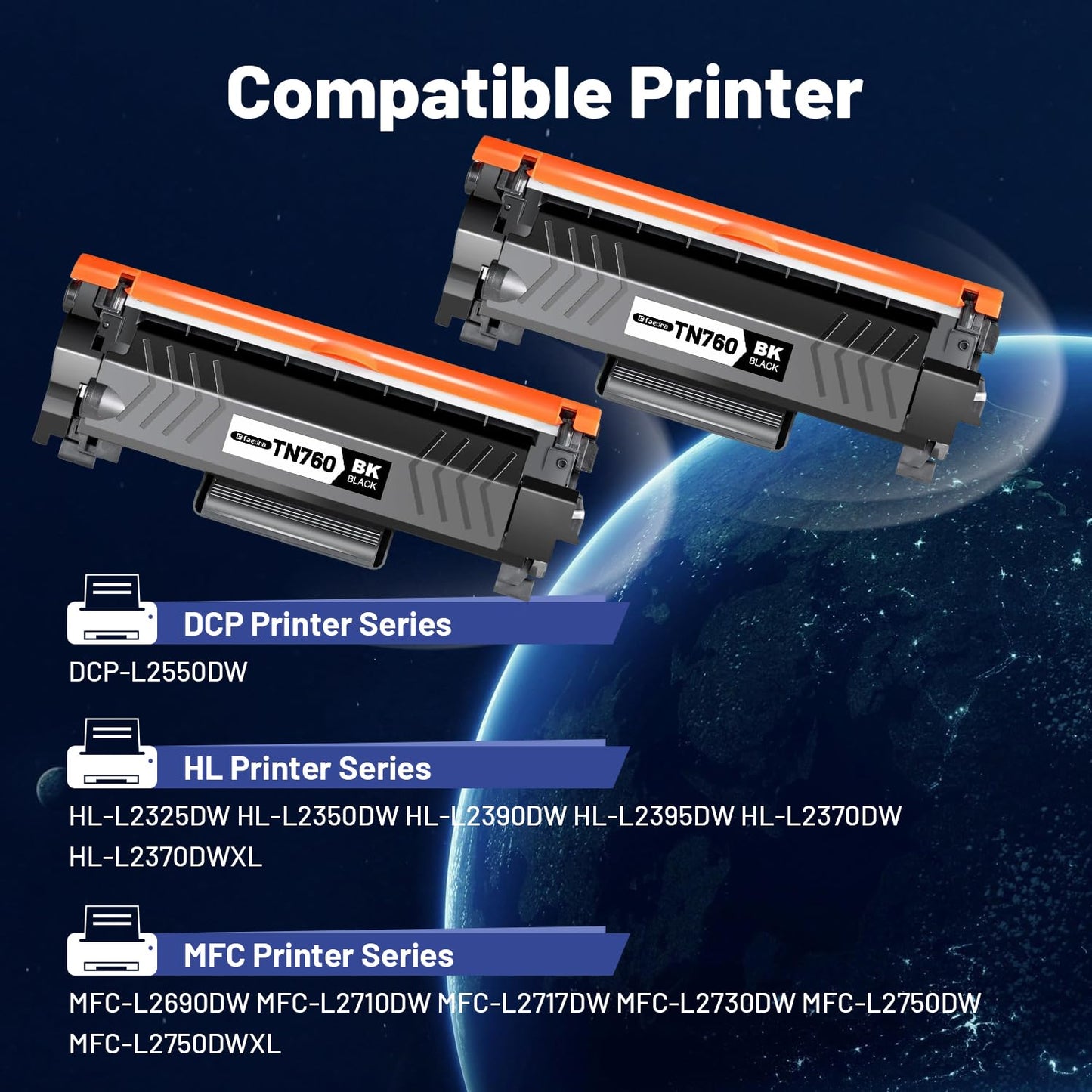 TN760 Toner Cartridges (with Chip) Replacement for Brother TN760 TN730 Toner Cartridges TN-760 use with DCP-L2550DW MFC-L2710DW HL-L2370DW HL-L2390DW MFC-L2750DW HL-L2390DW HL-L2350DW Toner (4 Black)