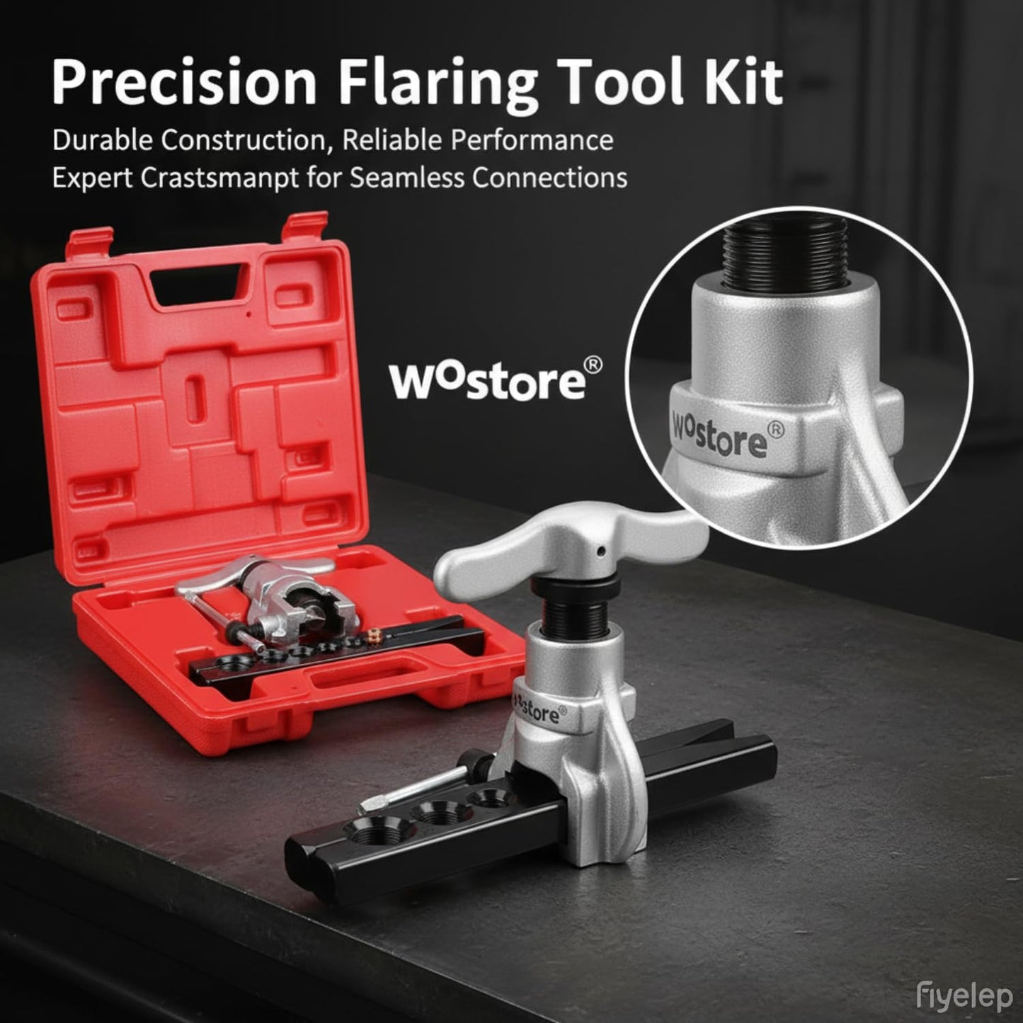 Wostore Tubing Flaring Tool Kit - 7 Dies for Eccentric Flares on 3/16-3/4 inch Copper Pipes - Ideal for Refrigeration HVAC Plumping Work