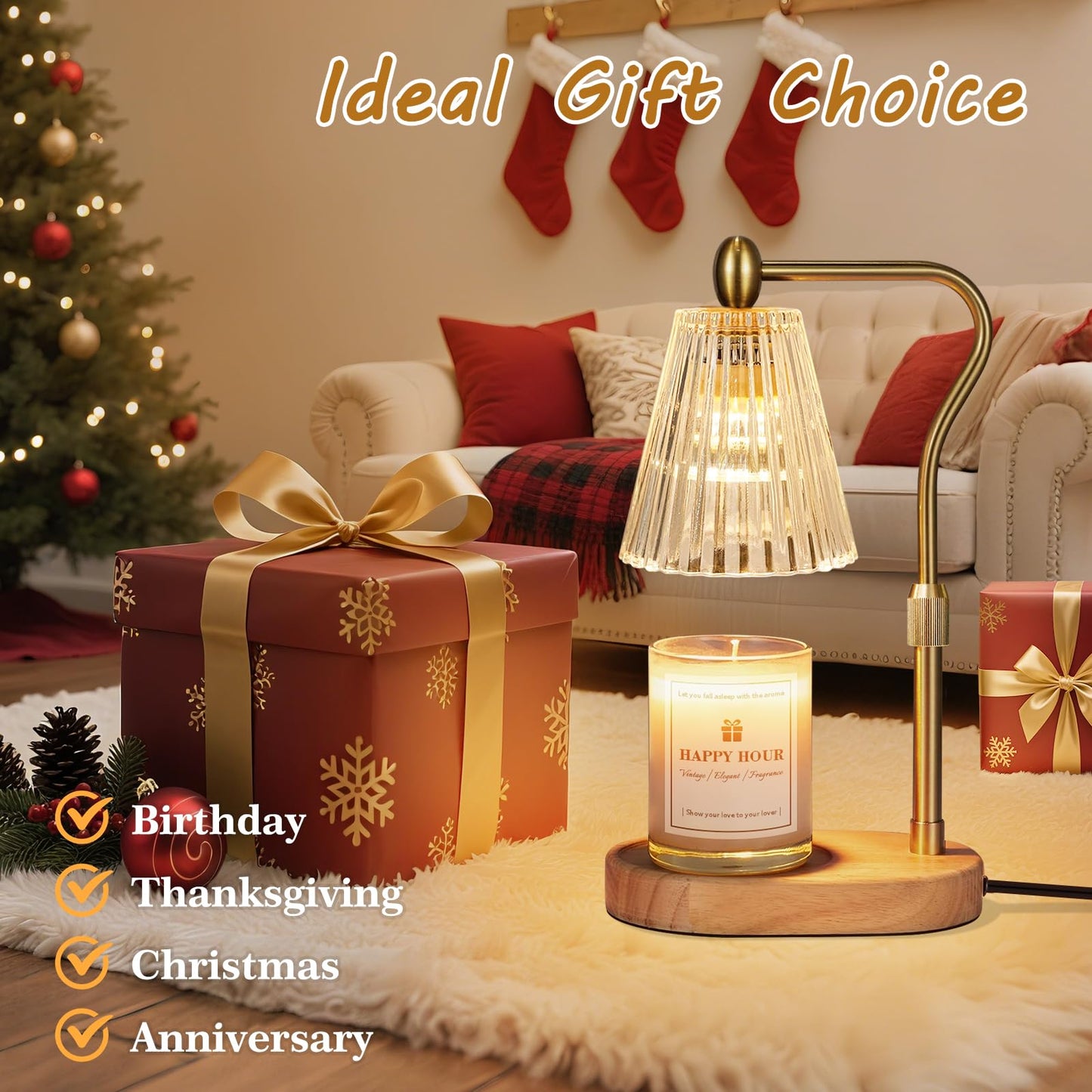 Imenlox Candle Warmer Lamp, with Timer and Dimmer, Adjustable Height, Christmas Birthday Gifts for Women Mom, House Warming Gifts New Home Decor, Wax Warmer for Jar Candles (Gold)