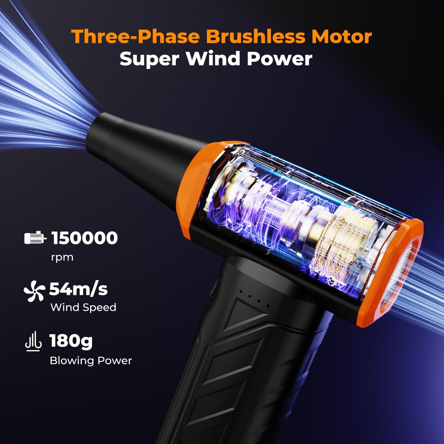 K&F CONCEPT Long-Lasting Compressed Air Duster, 8000mAh-150min Endurance | 150000RPM | LED Light | 3 Gear Adjustable | Rechargeable Brushless Motor for Computer, Keyboard, Car, Home, Outdoor