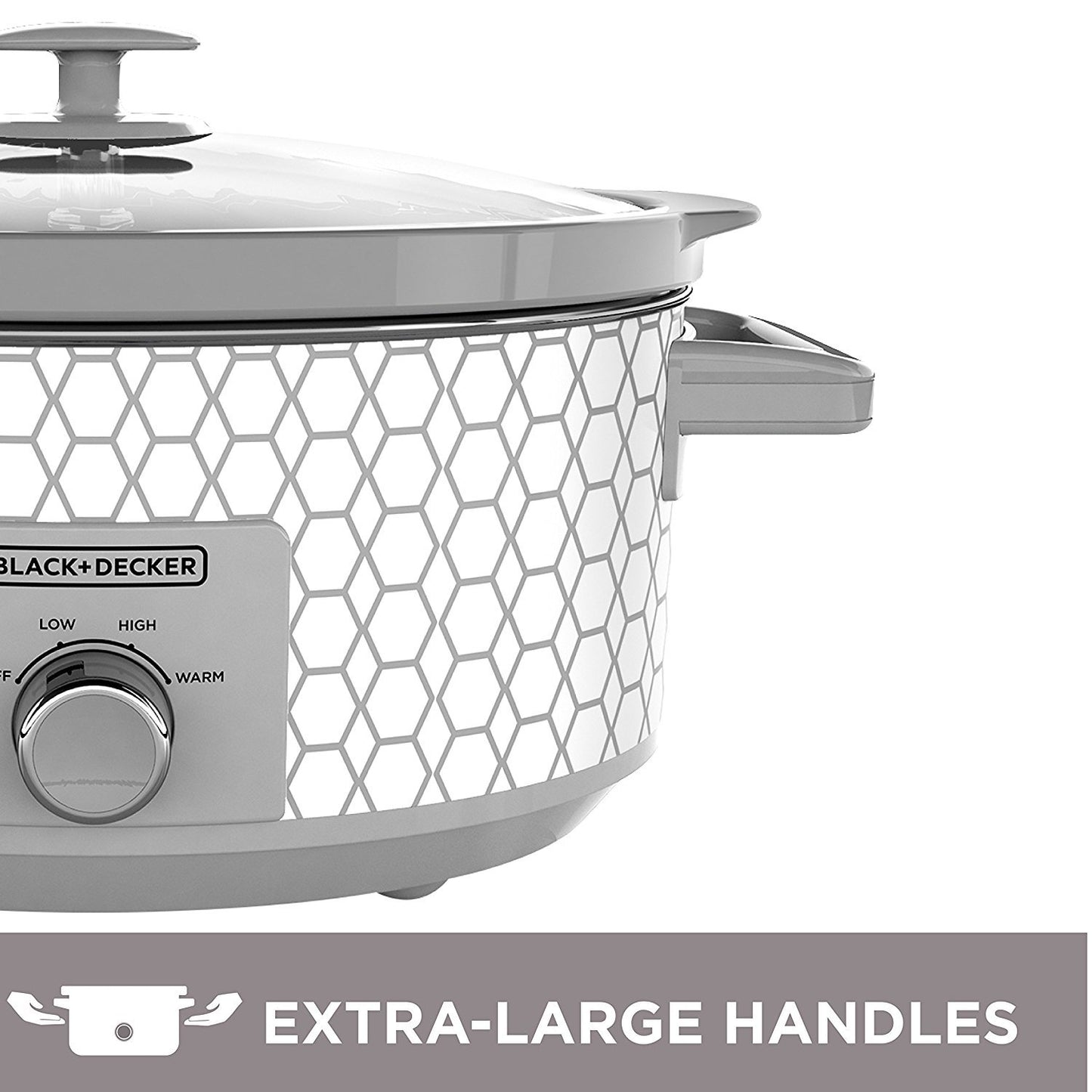 BLACK+DECKER Slow Cooker, 7 Quart (8+ Servings), Dishwasher Safe, Geometric Pattern, White, SC1007D
