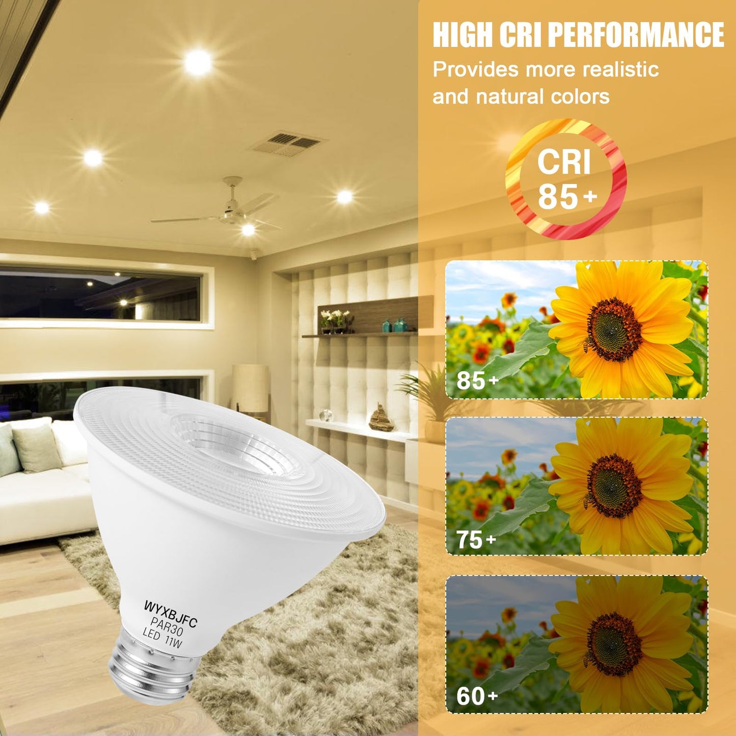 Par30 Short Neck LED Bulb - 6 Pack Dimmable LED Flood Light Bulbs, 3000k Warm White 11W LED Light Bulbs 75 Watt Equivalent, 850 Lumens with E26 Base LED Bulb for Indoor, Outdoor, Porch