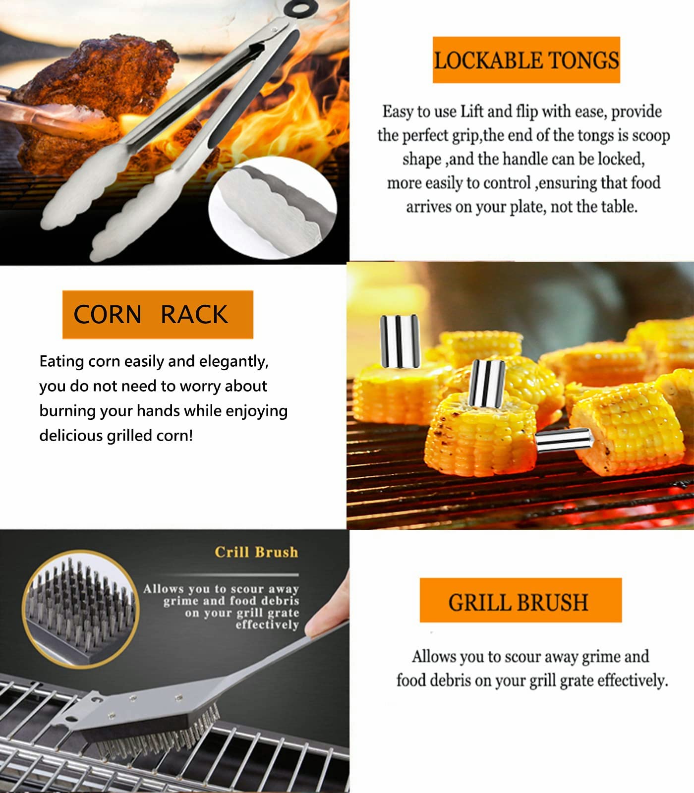 MUJUZE BBQ Accessories,20pcs BBQ Tools Set,Grilling Gifts for Men Dad Fathers Day,Stainless Steel BBQ Tools for Men with Apron,BBQ Utensil Set,Grill Tools Set for Outdoor,Camping,Backyard