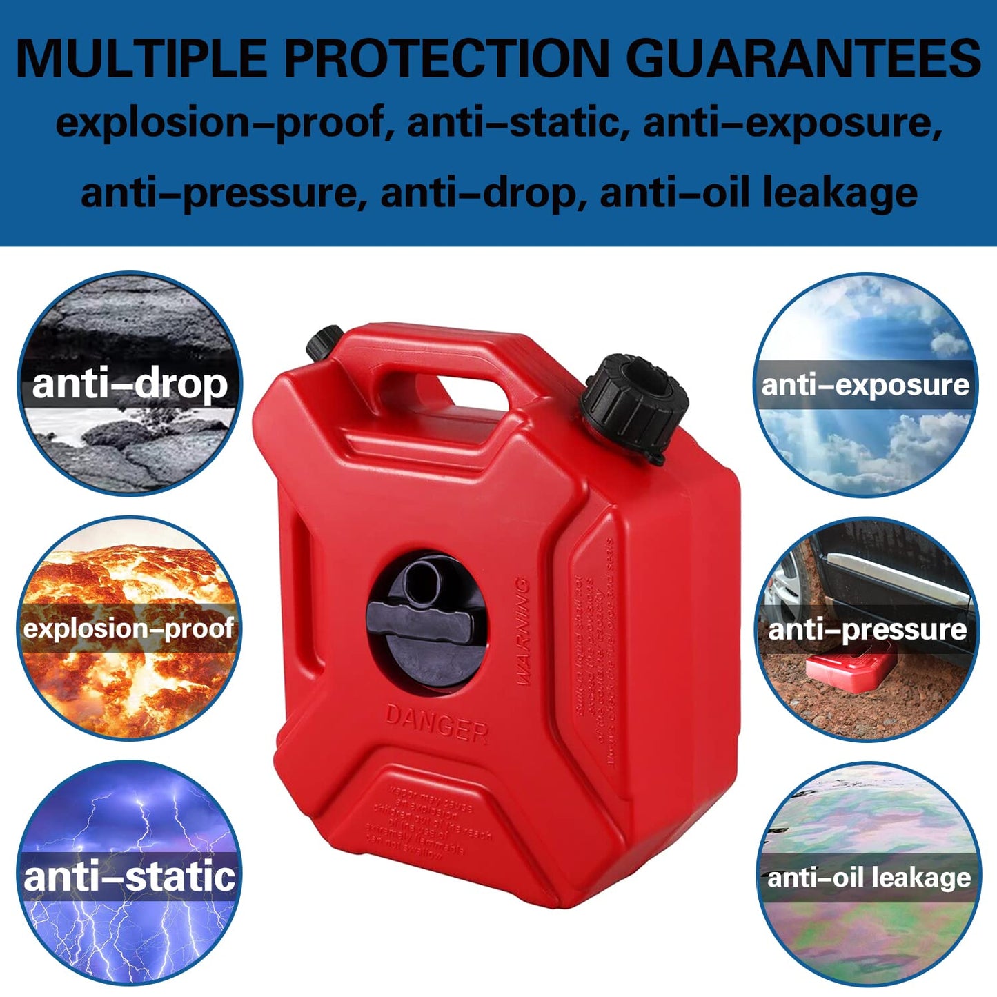5L/1.3 Gallon Utility Jug Water Container Spare Emergency Backup Storage Can with Mounting Bracket Lock for Motorcycle SUV ATV Most Cars