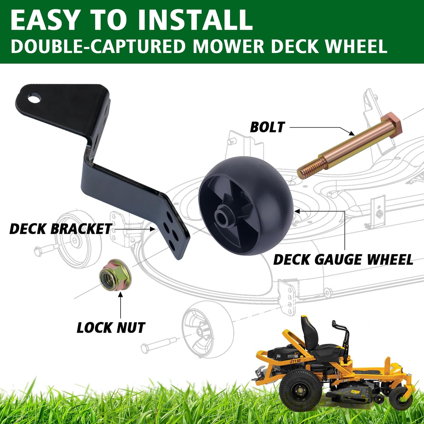 CheeMuii 8 Pack Mower Deck Wheels Kit 5 Inch Deck Gauge Wheel Replace for MTD Cub Cadet 734-04155 Deck Wheels with Shoulder Bolts and Lock Nuts