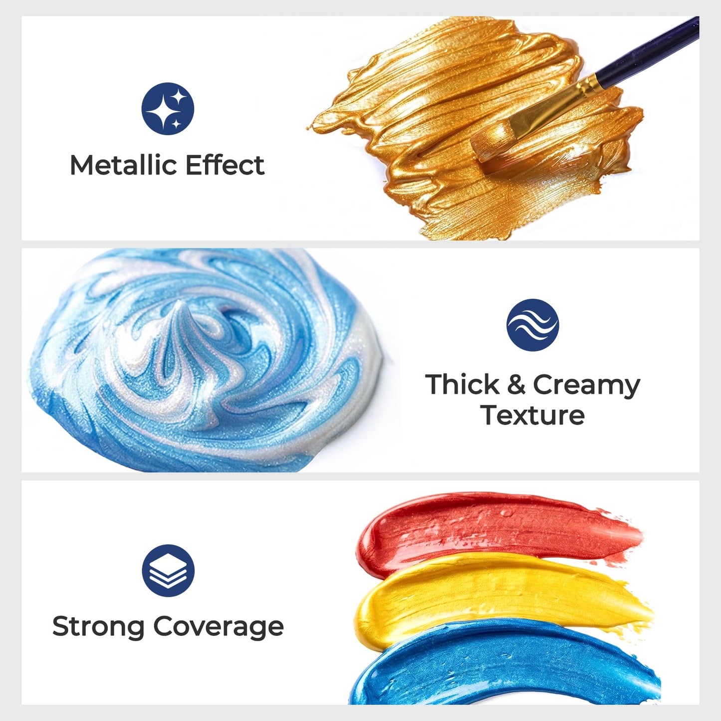 Nicpro 20 Colors Metallic Acrylic Paint Set (8.45 oz, 250 ml), Large Acrylic Paint Bulk, Non Toxic Art Painting Supplies for Multi Surface Canvas Rock Wood Leather Stone Metal with Color Wheel