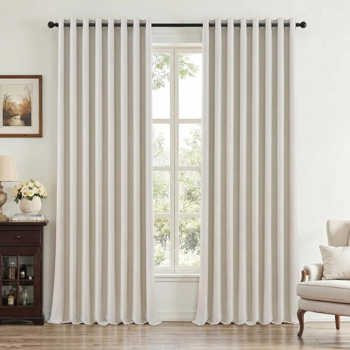 96 Inches Long Grommet 100% Blackout Curtains Linen Textured Black Out Curtains Full Light Blocking Energy Saving Linen Drapes 52Wx96L 2 Panels