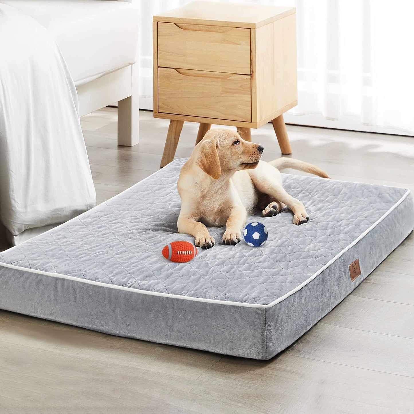BFPETHOME Orthopedic Dog Beds for Large Dogs, Extra Large Waterproof Dog Bed with Removable Washable Cover & Anti-Slip Bottom, Egg Crate Foam Pet Bed Mat, Multi-Needle Quilting XL Dog Crate Bed