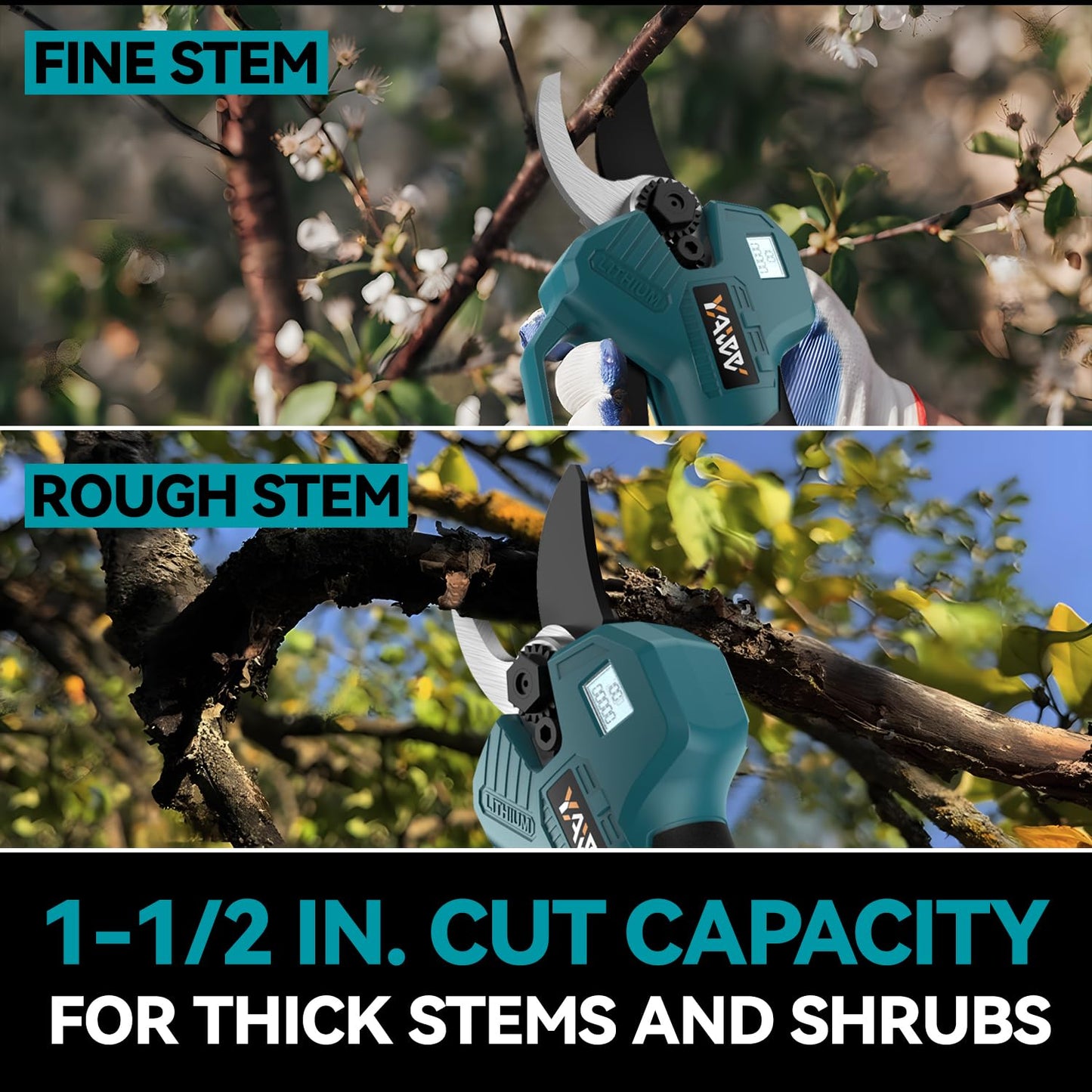 Brushless Electric Pruning Shears for Makta 18V Battery, Portable Cordless Pruning Shears with LCD Display＆SK5 Blades, Adjustable Cutting Diameter 0.8-1.2 Inch for Gardening Tree Pruning(NO Battery)