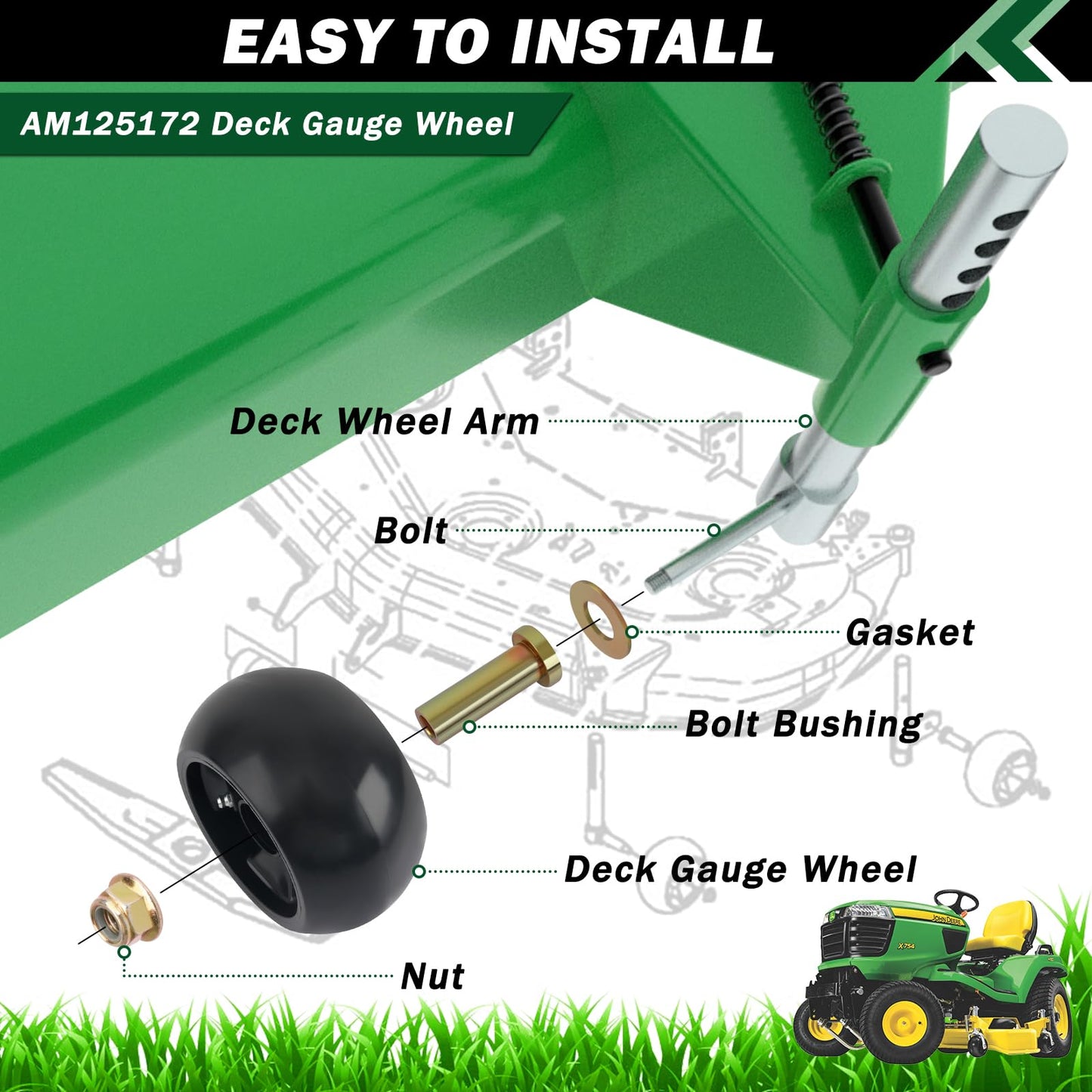 CheeMuii 4 Pack AM125172 Lawn Mower Deck Gauge Wheels Kit Fit for John Deere 48", 54", 60", 62“, 72" Deck Replace for AM125172 AM124706 210-300