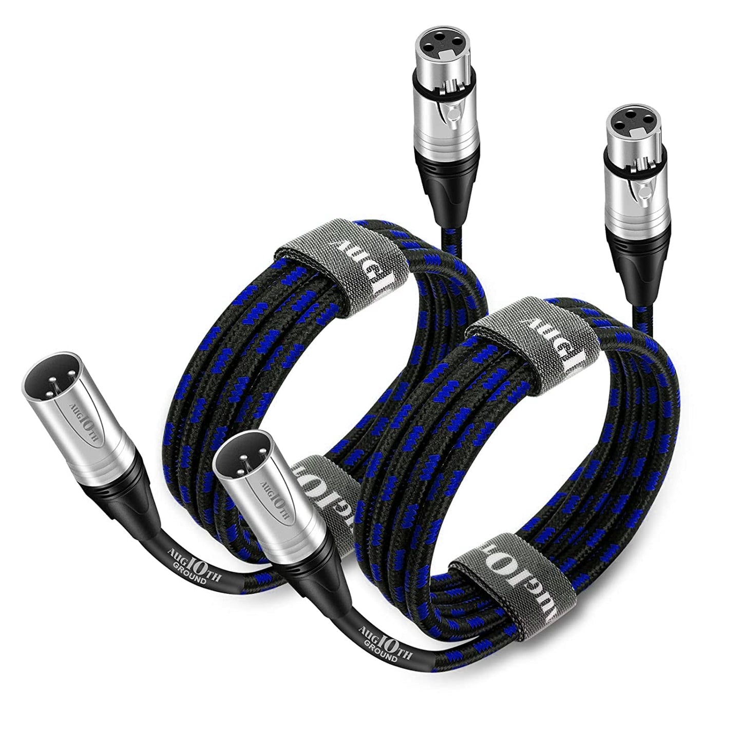 Augioth XLR to XLR Pro Mic Cable 30 Ft 2-Pack Male to Female XLR Cable 3-pin Blue Balanced Shielded Microphone Cable for Amplifier Mixer,Speaker Systems,Recording Studio