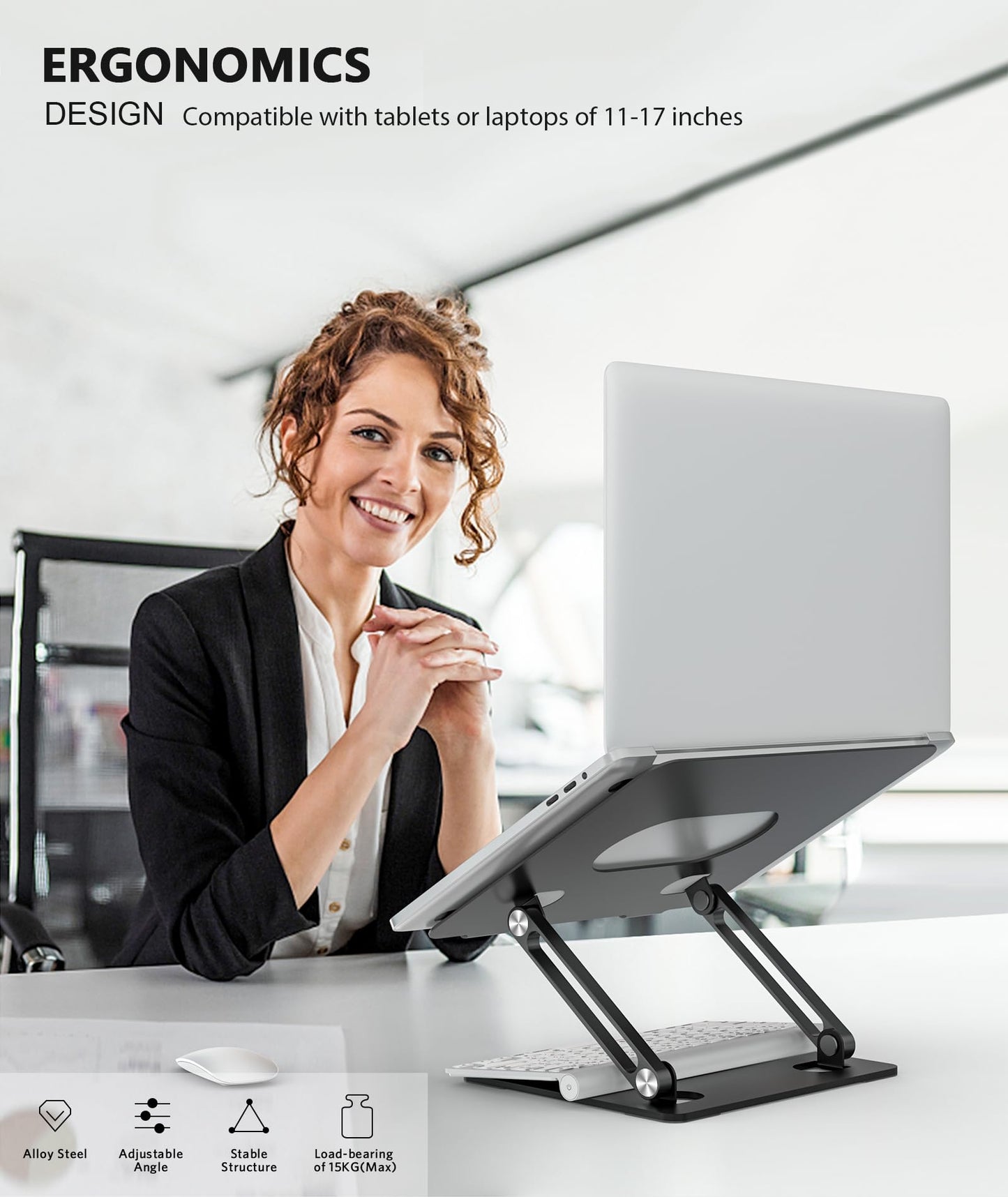 Laptop Stand, Boyata Laptop Holder, Multi-Angle Stand with Heat-Vent to Elevate Laptop, Adjustable Notebook Stand for Laptop up to 17", Compatible for MacBook Pro/Air, Surface Laptop and so on-Black