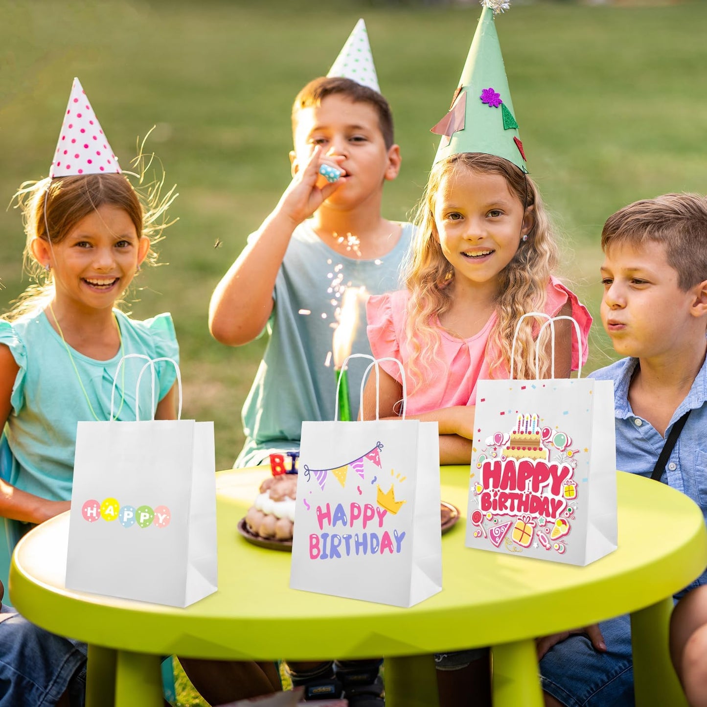 BURVAGY 100Pack White Paper Bags 8x4.5x10 Inch, Plain Medium Paper Bags with Handles Bulk, Kraft Paper Gift Bags, Retail Bags, Party Bags, Shopping Bags, Favor Bags