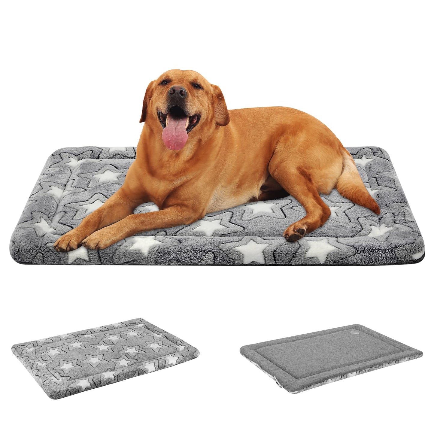 EMPSIGN Fancy Dog Bed Mat, Pet Bed Pad Reversible (Cool & Warm), Machine Washable Crate Pad, Pet Sleeping Mat for Small to XXX-Large Dogs, Grey, Star Pattern