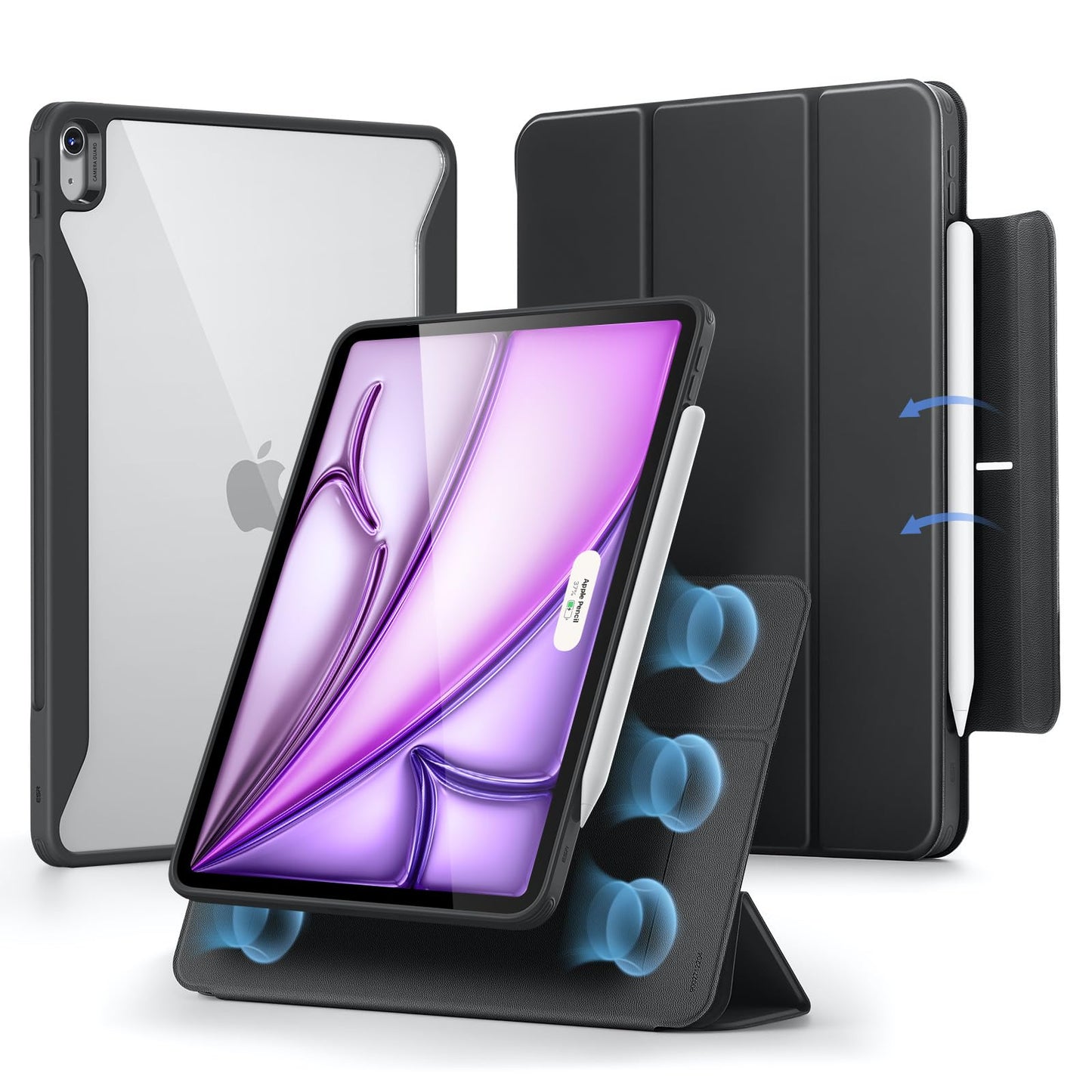 ESR for iPad Air 13 Inch Case M3/M2(2025/2024) with Pencil Holder, Removable Magnetic Cover, Vertical Stand, Fully Supports Pencil Pro and Pencil(USB-C), Rebound 360 Series, Black