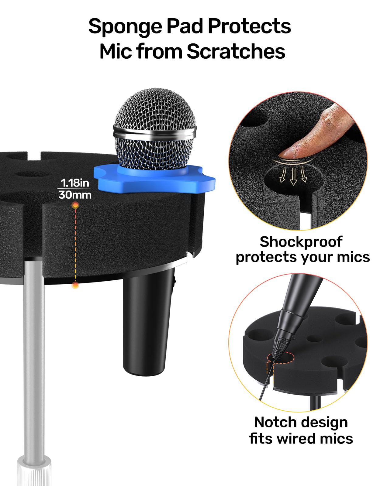 Multi Microphone Holder【Aluminum/Upgraded】Multi Mic Holder Up to 6 Mics, Wired and Wireless mic Holder for Stand, Multiple Microphone Holder for storage Organizer & Display, w/ 3/8"-16 Threaded