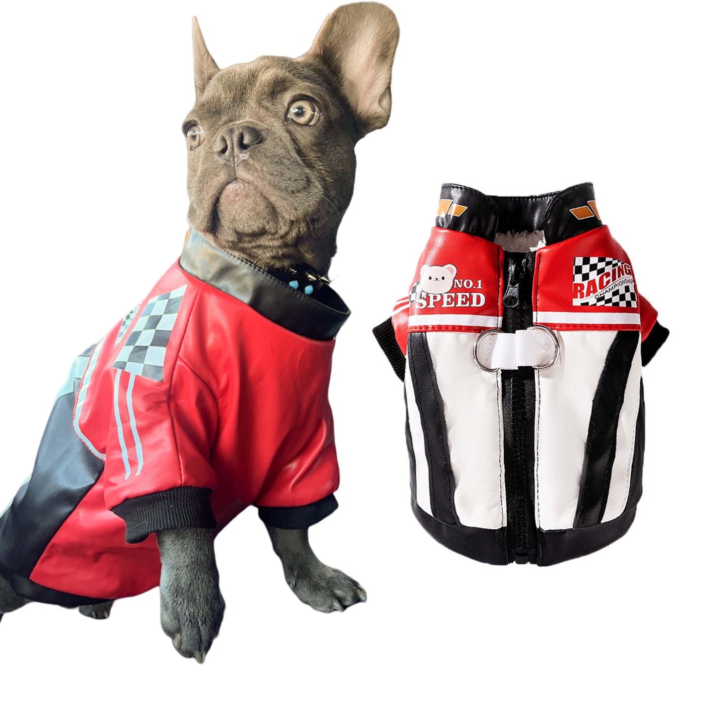 FLAdorepet Cool Dog Racer Costume,Pet Race Car Driver Costume Outfits,Winter Dog Leather Jacket with Leash Ring,Warm Fleece Coat Clothes for Small Medium Dogs (Black, XXL)